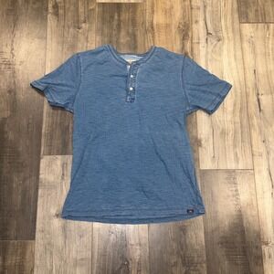 Faherty Brand Henley Shirt Mens Medium Blue Slub Cotton Short Sleeve Casual